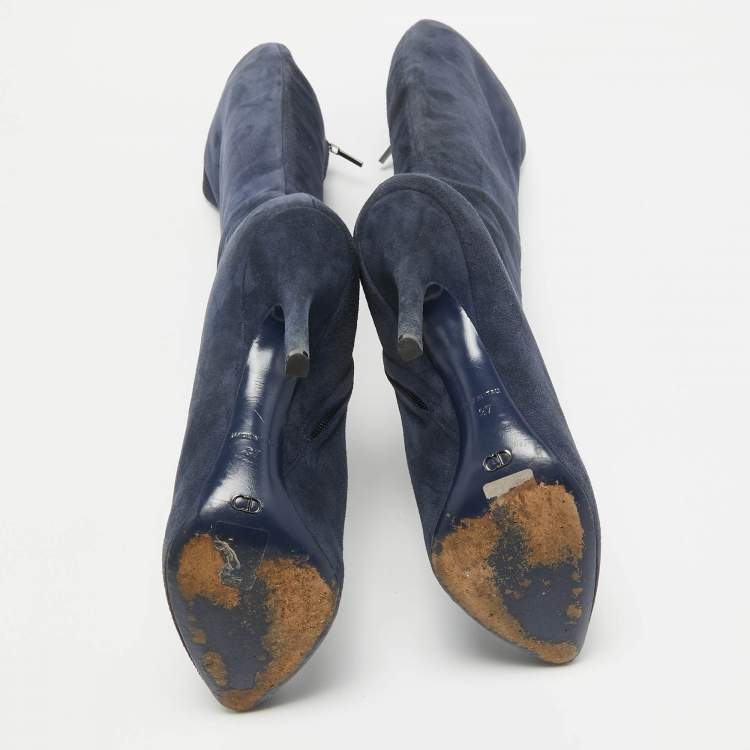 Pre Owned Dior Blue Suede Knee Length Boots Size 37