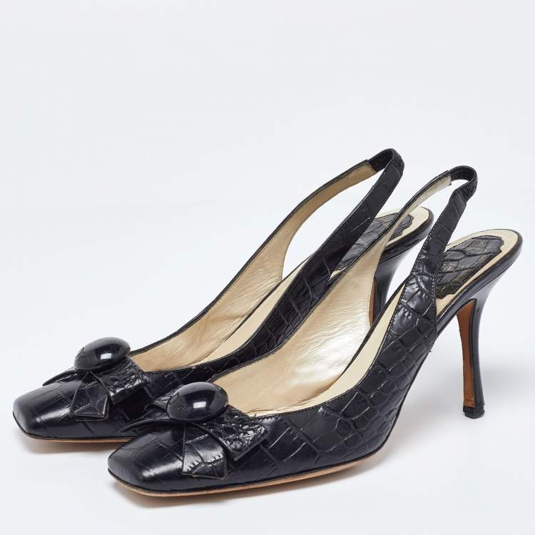 Pre Owned Dior Black Croc Embossed Leather Slingback Pumps Size 37.5