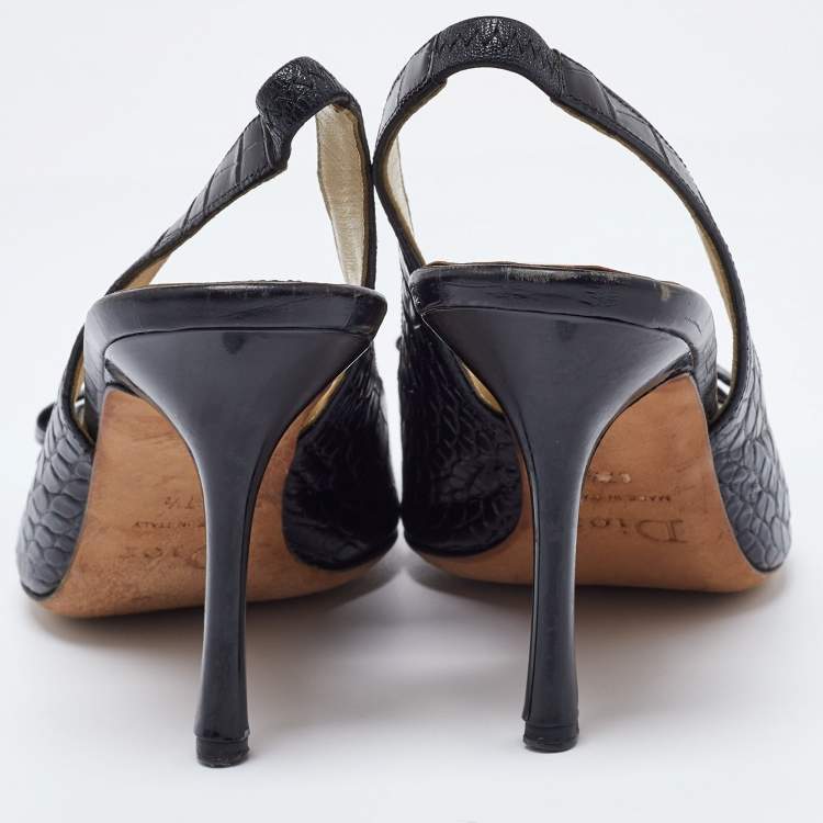 Pre Owned Dior Black Croc Embossed Leather Slingback Pumps Size 37.5