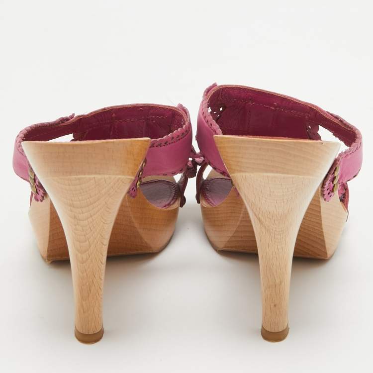Pre Owned Dior Pink Leather Laser Cut Detail Clog Sandals Size 37