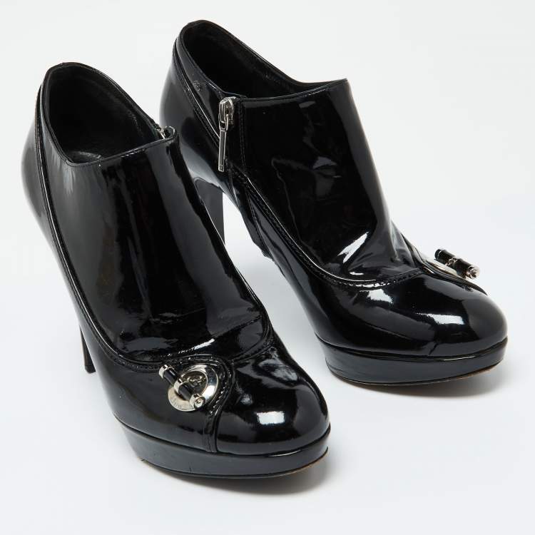 Pre Owned Dior Black Patent Leather Platform Zip Ankle Booties Size 38.5