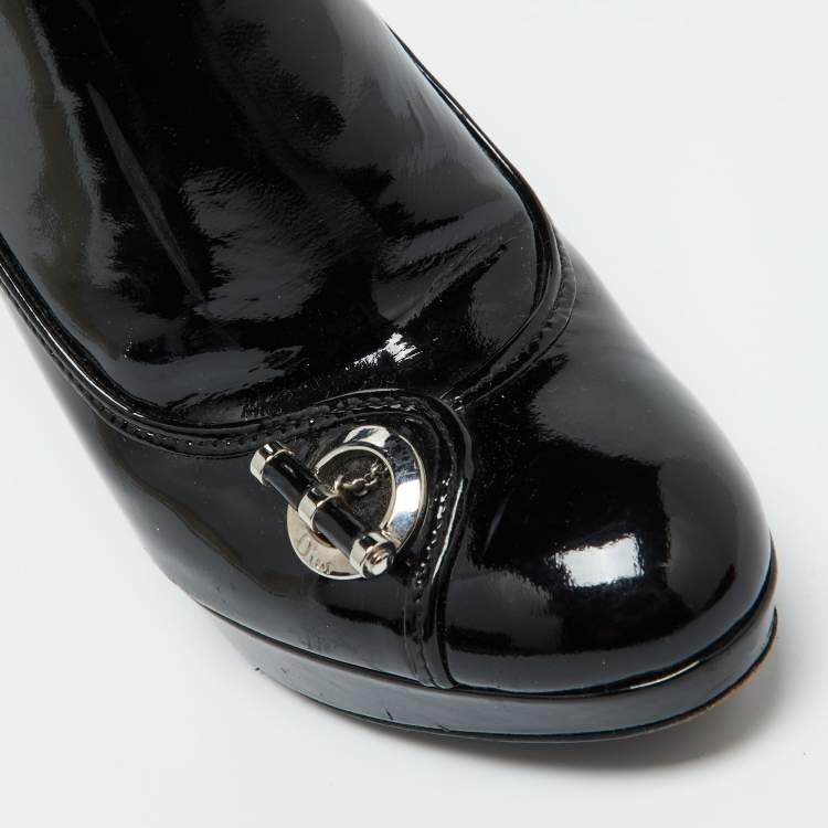 Pre Owned Dior Black Patent Leather Platform Zip Ankle Booties Size 38.5