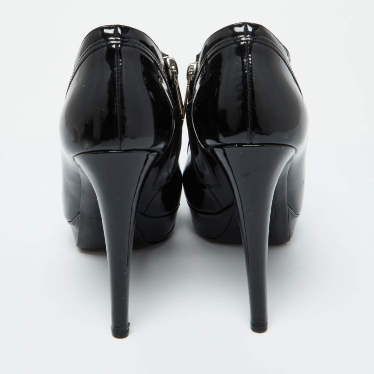 Pre Owned Dior Black Patent Leather Platform Zip Ankle Booties Size 38.5
