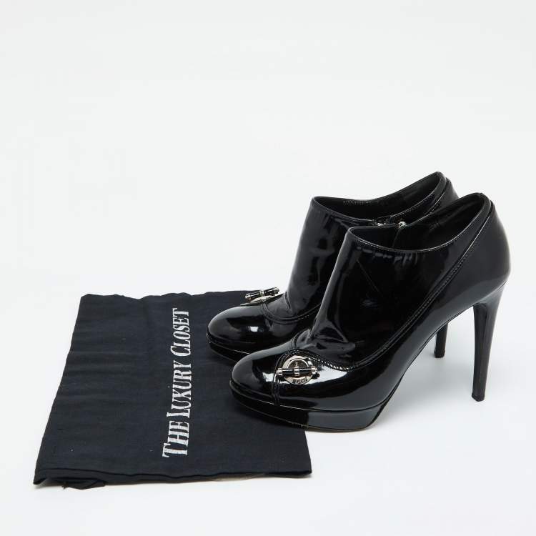 Pre Owned Dior Black Patent Leather Platform Zip Ankle Booties Size 38.5