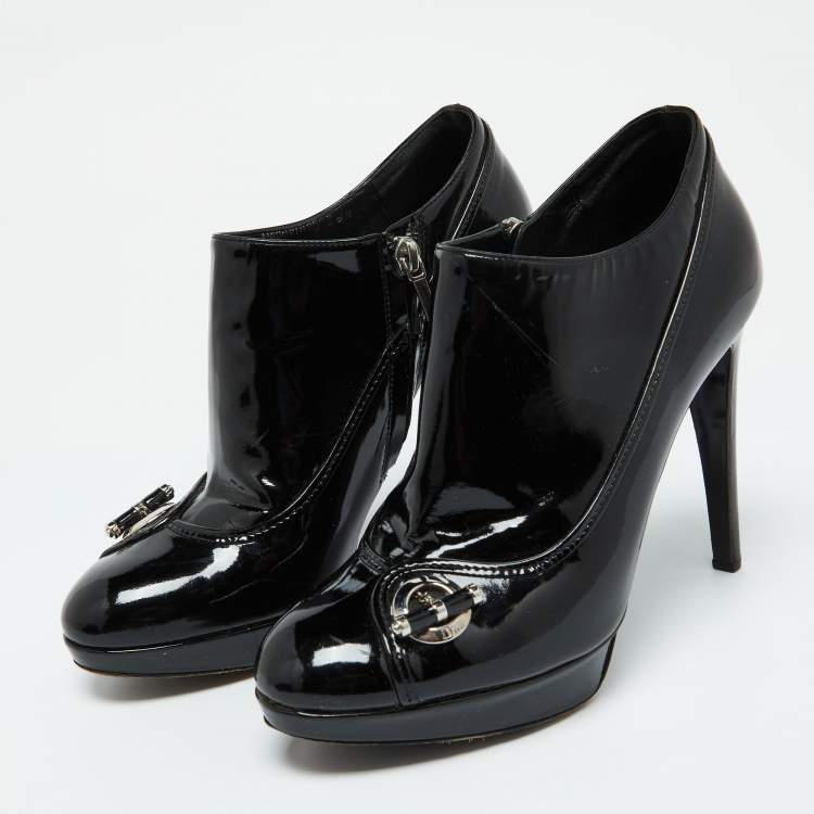 Pre Owned Dior Black Patent Leather Platform Zip Ankle Booties Size 38.5