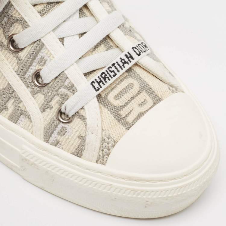 Pre Owned Dior Grey/Cream Canvas Walk'n'Dior Lace Up Sneakers Size 37
