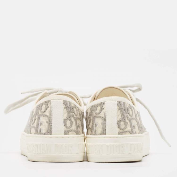 Pre Owned Dior Grey/Cream Canvas Walk'n'Dior Lace Up Sneakers Size 37