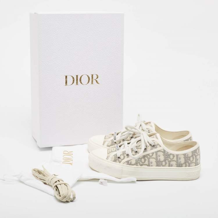 Pre Owned Dior Grey/Cream Canvas Walk'n'Dior Lace Up Sneakers Size 37