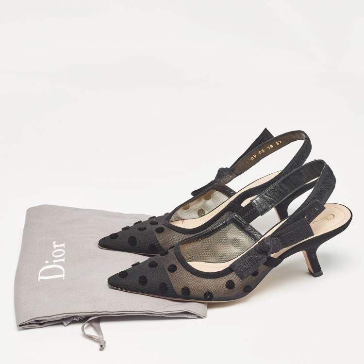 Pre Owned Dior Black Polka Dot Mesh J'adior Pumps Size 39