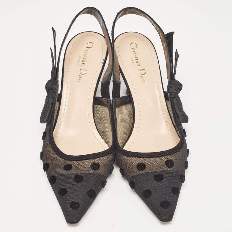 Pre Owned Dior Black Polka Dot Mesh J'adior Pumps Size 39