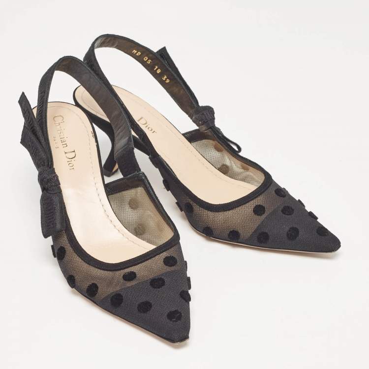 Pre Owned Dior Black Polka Dot Mesh J'adior Pumps Size 39