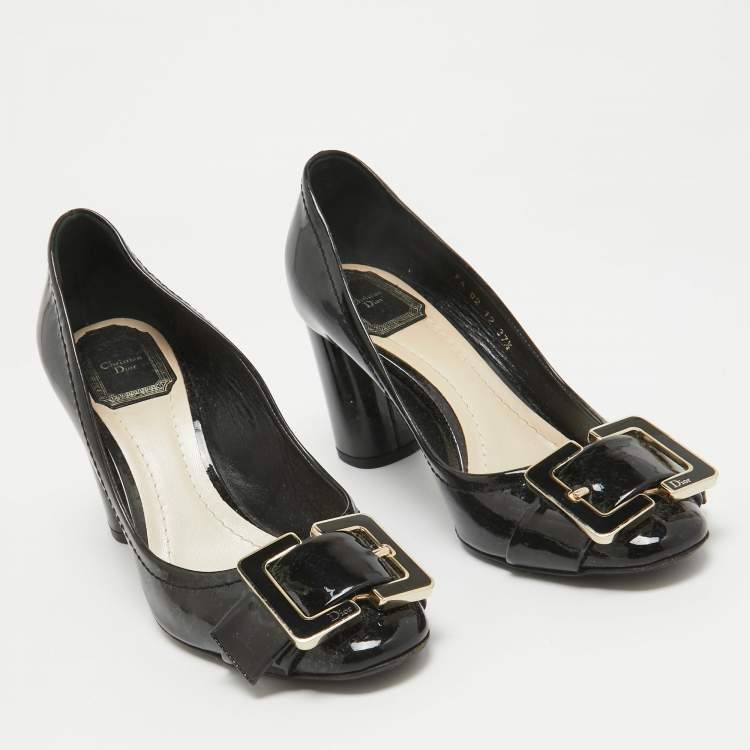 Pre Owned Dior Black Patent Leather Buckle Pumps Size 37.5