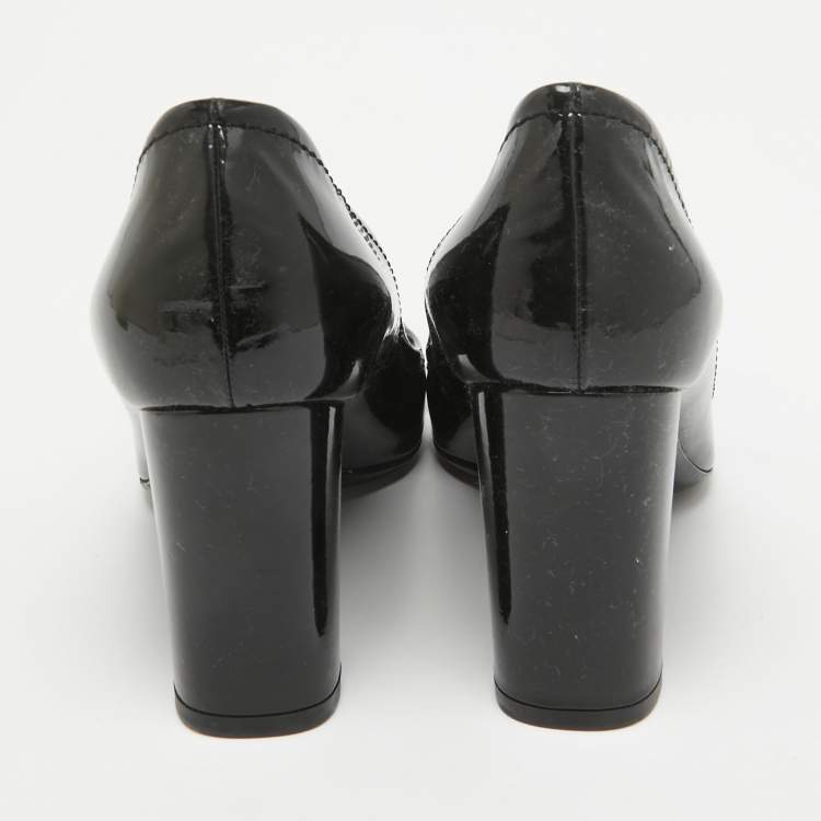 Pre Owned Dior Black Patent Leather Buckle Pumps Size 37.5