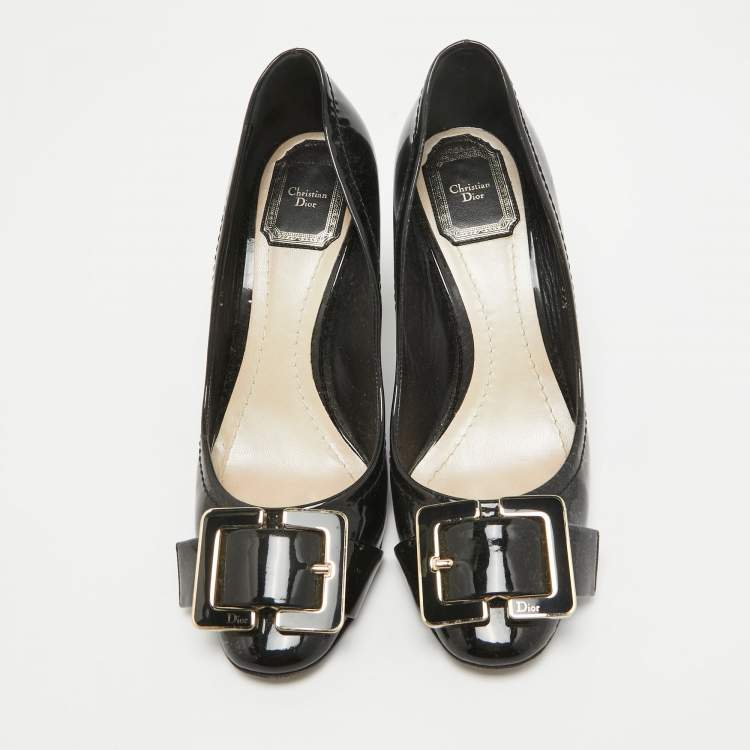 Pre Owned Dior Black Patent Leather Buckle Pumps Size 37.5