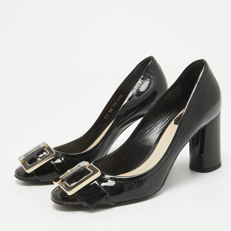 Pre Owned Dior Black Patent Leather Buckle Pumps Size 37.5