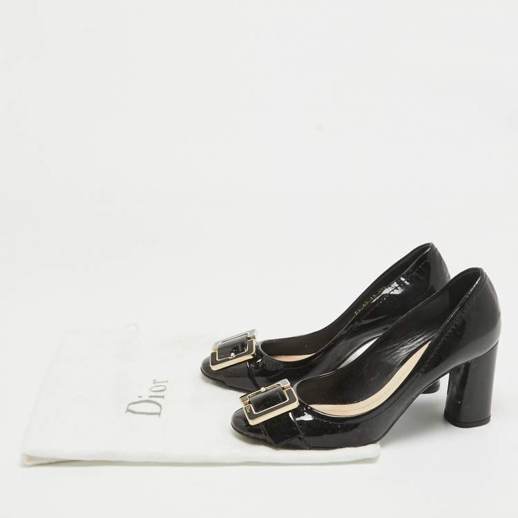 Pre Owned Dior Black Patent Leather Buckle Pumps Size 37.5