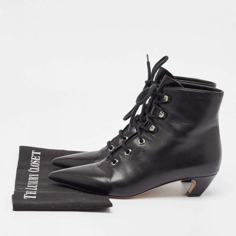 Pre Owned Dior Black Leather Pointed Toe Boots Size 39