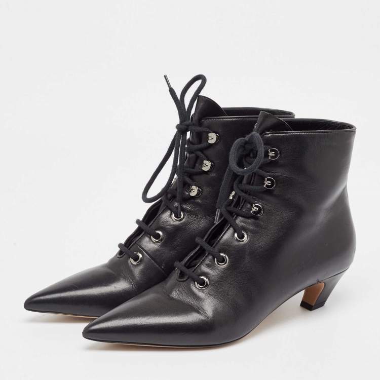 Pre Owned Dior Black Leather Pointed Toe Boots Size 39