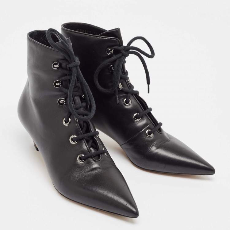 Pre Owned Dior Black Leather Pointed Toe Boots Size 39