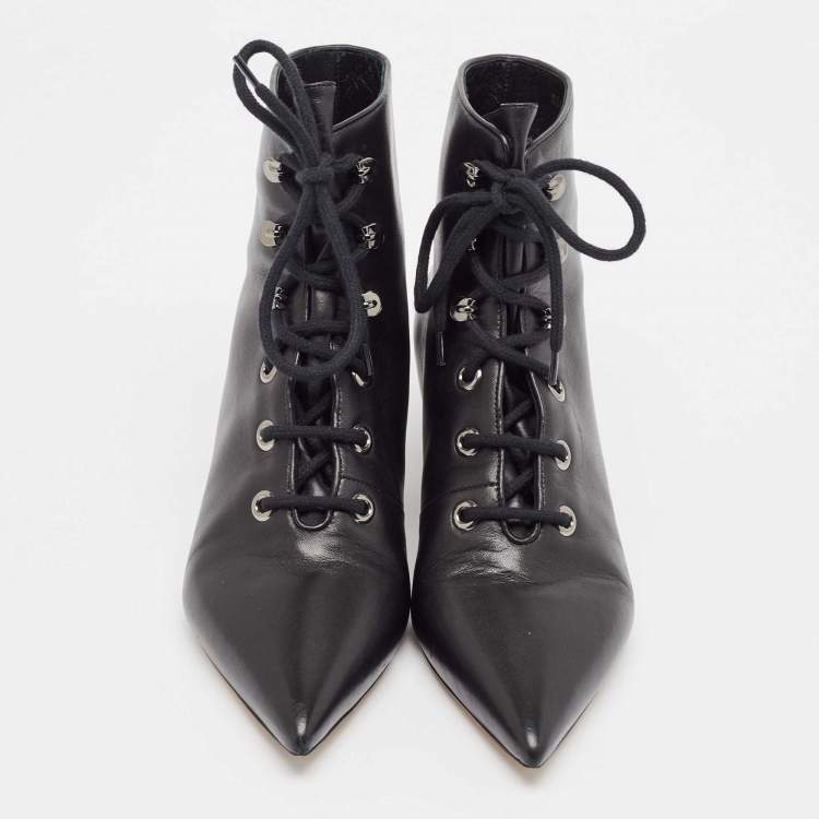 Pre Owned Dior Black Leather Pointed Toe Boots Size 39