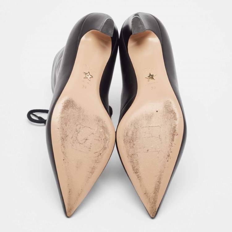 Pre Owned Dior Black Leather Pointed Toe Boots Size 39