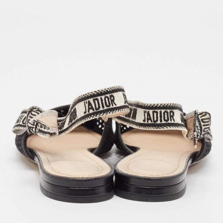Pre Owned Dior Black Mesh J'Adior Slingback Flat Sandals Size 39.5