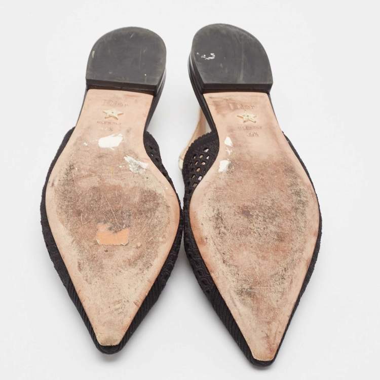 Pre Owned Dior Black Mesh J'Adior Slingback Flat Sandals Size 39.5