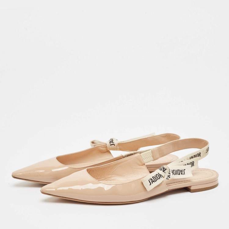 Pre Owned Dior Beige Patent Leather J'adior Slingback Flats Size 39.5