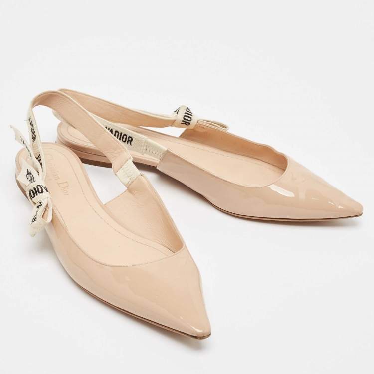Pre Owned Dior Beige Patent Leather J'adior Slingback Flats Size 39.5