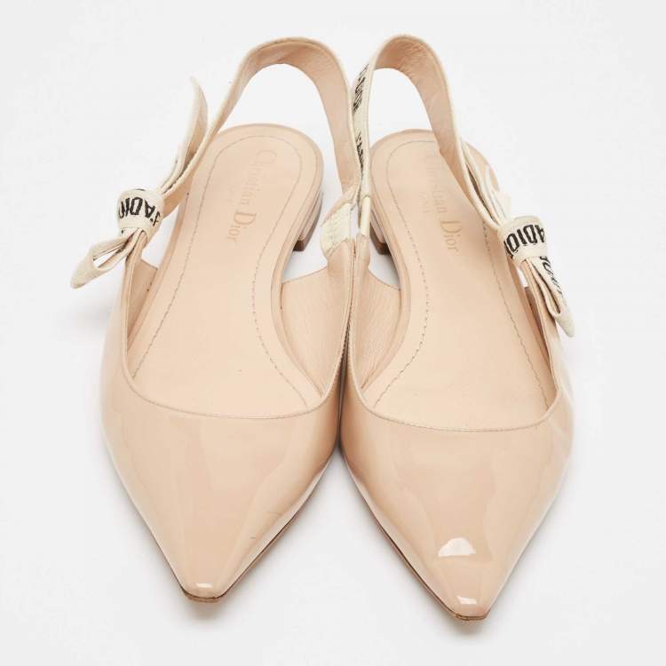 Pre Owned Dior Beige Patent Leather J'adior Slingback Flats Size 39.5