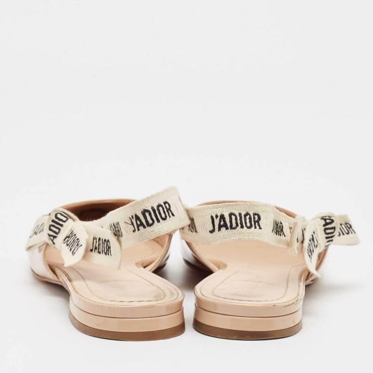 Pre Owned Dior Beige Patent Leather J'adior Slingback Flats Size 39.5