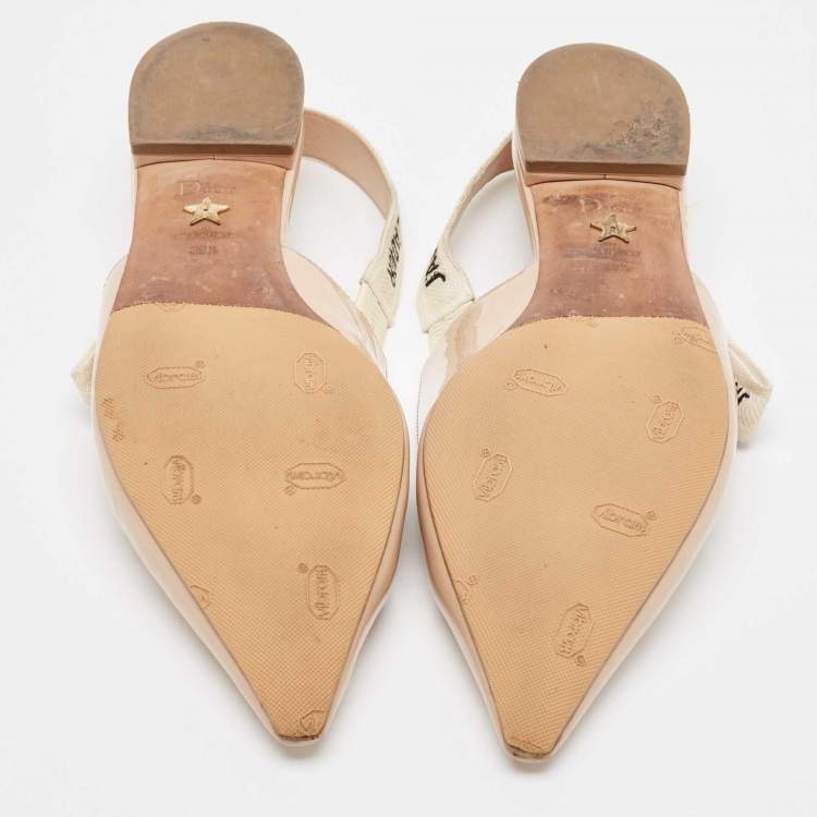 Pre Owned Dior Beige Patent Leather J'adior Slingback Flats Size 39.5