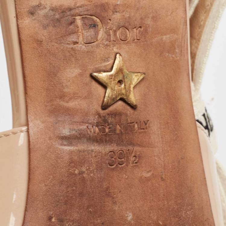Pre Owned Dior Beige Patent Leather J'adior Slingback Flats Size 39.5