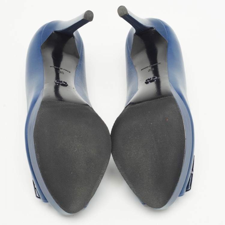 مملوكة مسبقًا Dior Navy Blue Leather Peep Toe Platform Pumps Size 36