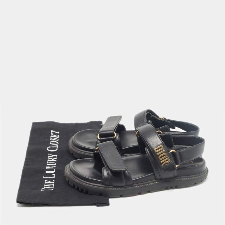 Pre Owned Dior Black Leather DiorAct Flat Sandals Size 38.5
