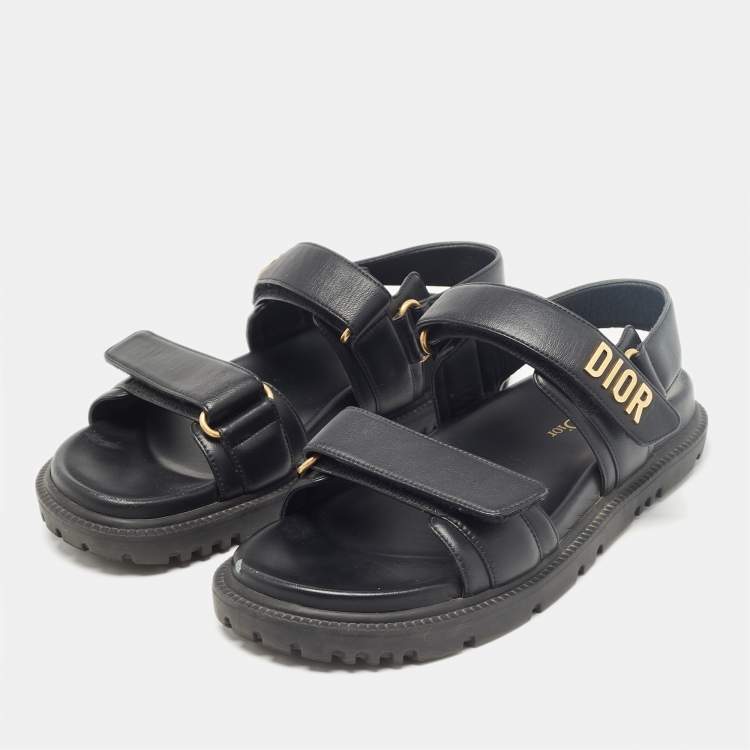 Pre Owned Dior Black Leather DiorAct Flat Sandals Size 38.5