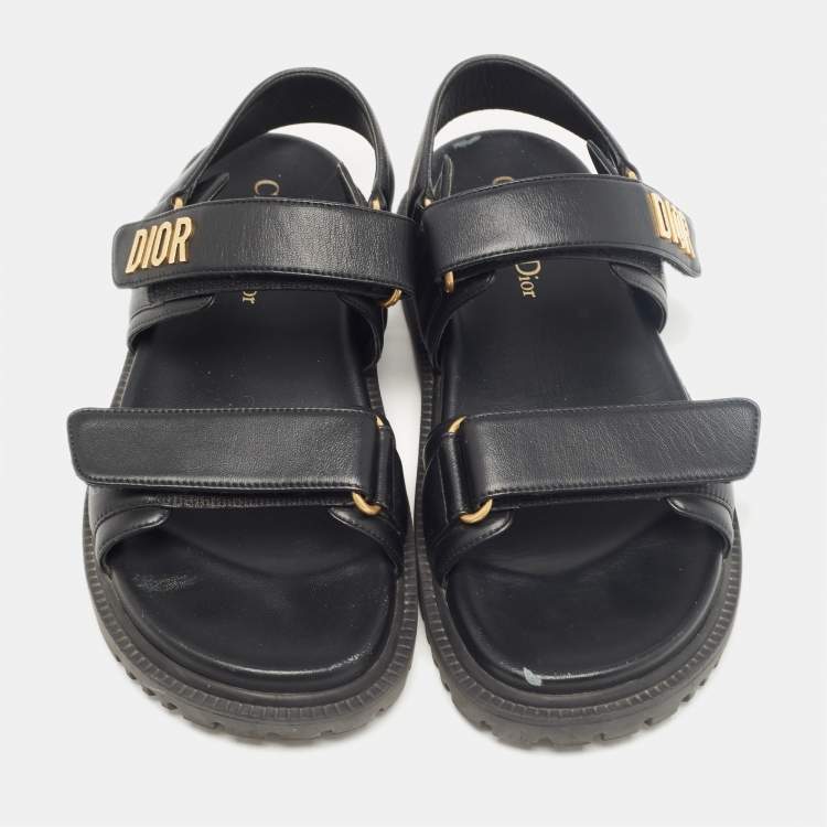 Pre Owned Dior Black Leather DiorAct Flat Sandals Size 38.5