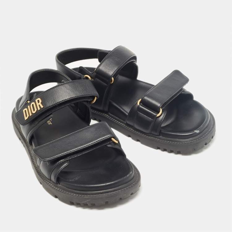 Pre Owned Dior Black Leather DiorAct Flat Sandals Size 38.5