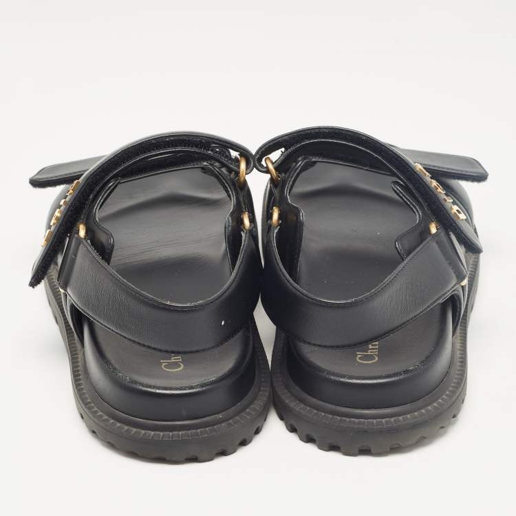 Pre Owned Dior Black Leather DiorAct Flat Sandals Size 38.5