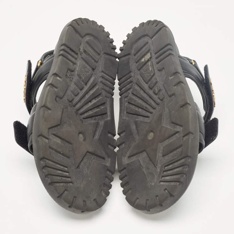 Pre Owned Dior Black Leather DiorAct Flat Sandals Size 38.5