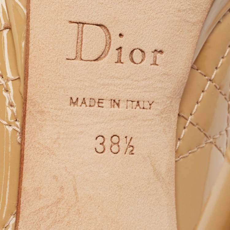 Pre Owned Dior Beige Cannage Patent Bow Peep Toe Pumps Size 38.5