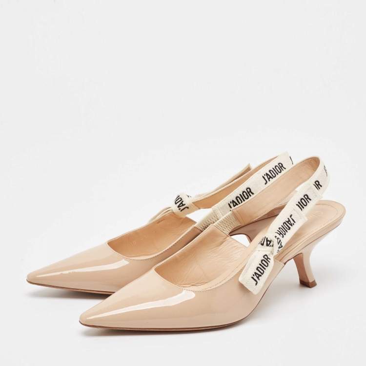 مملوكة مسبقًا Dior Beige Patent J'Adior Slingback Pumps Size 39.5