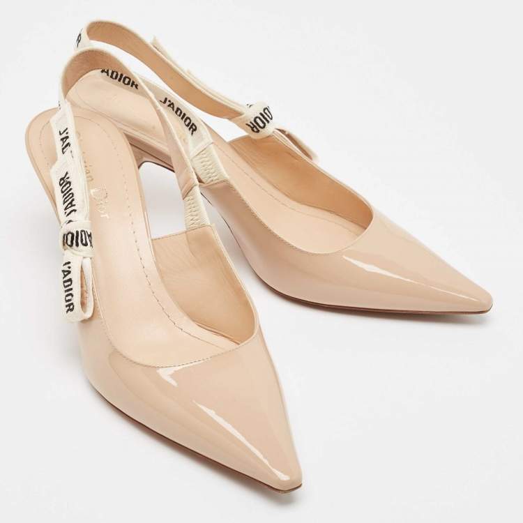 مملوكة مسبقًا Dior Beige Patent J'Adior Slingback Pumps Size 39.5