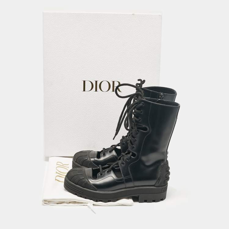 Pre Owned Dior Black Leather Combat Boots Size 37