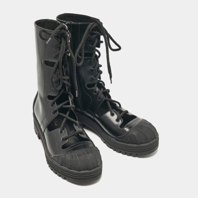 Pre Owned Dior Black Leather Combat Boots Size 37