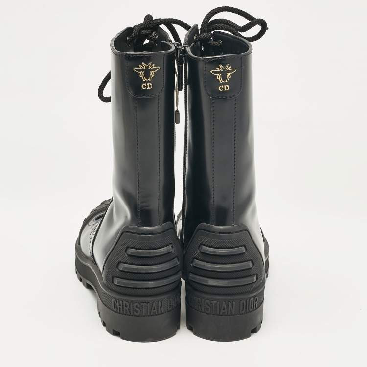 Pre Owned Dior Black Leather Combat Boots Size 37