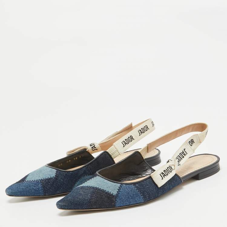 Pre Owned Dior Navy Blue Denim J'adior Slingback Flats Size 37
