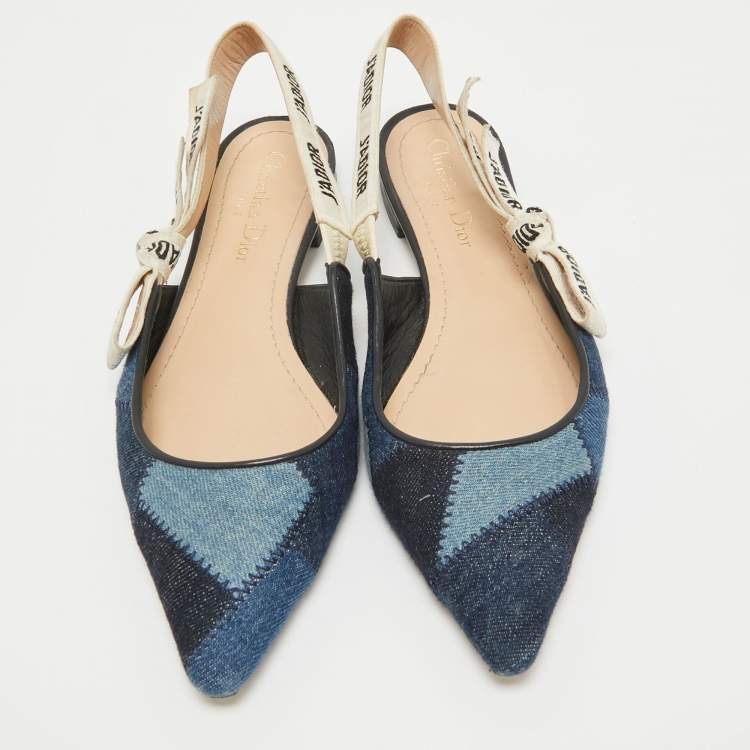 Pre Owned Dior Navy Blue Denim J'adior Slingback Flats Size 37