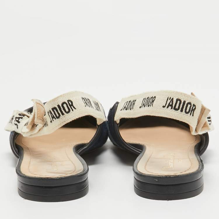 Pre Owned Dior Navy Blue Denim J'adior Slingback Flats Size 37
