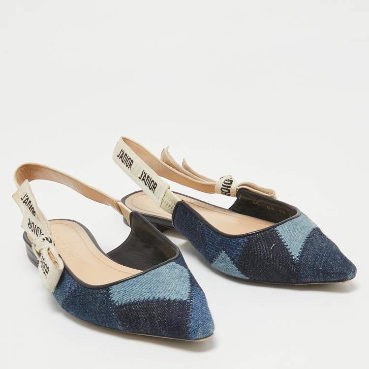Pre Owned Dior Navy Blue Denim J'adior Slingback Flats Size 37